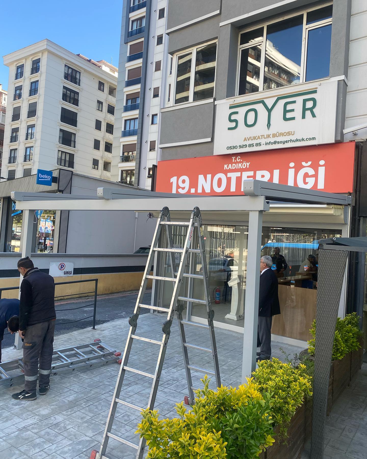 Ticari alan pergola tente montaj detay