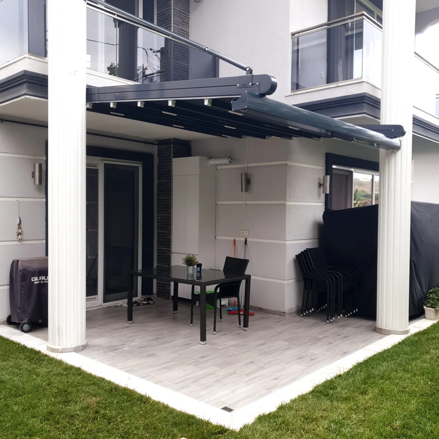 Rolling roof pergola sistem detay — lamel mekanizması
